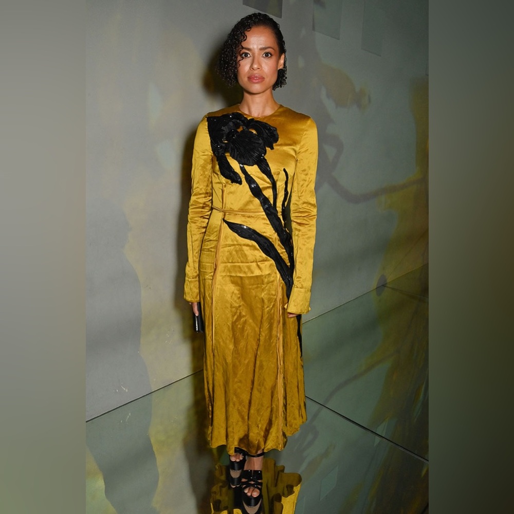 Erdem Gold Textured Satin Midi Dress AW23 - Picture 2 of 5